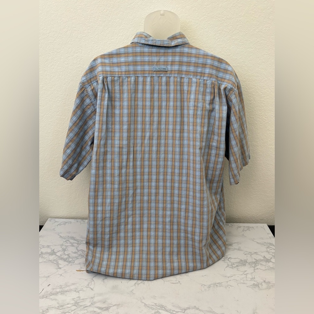 US Polo Assn Men's Button Shirt Blue Plaid Short Sleeve Size XL Collared - Picture 4 of 5